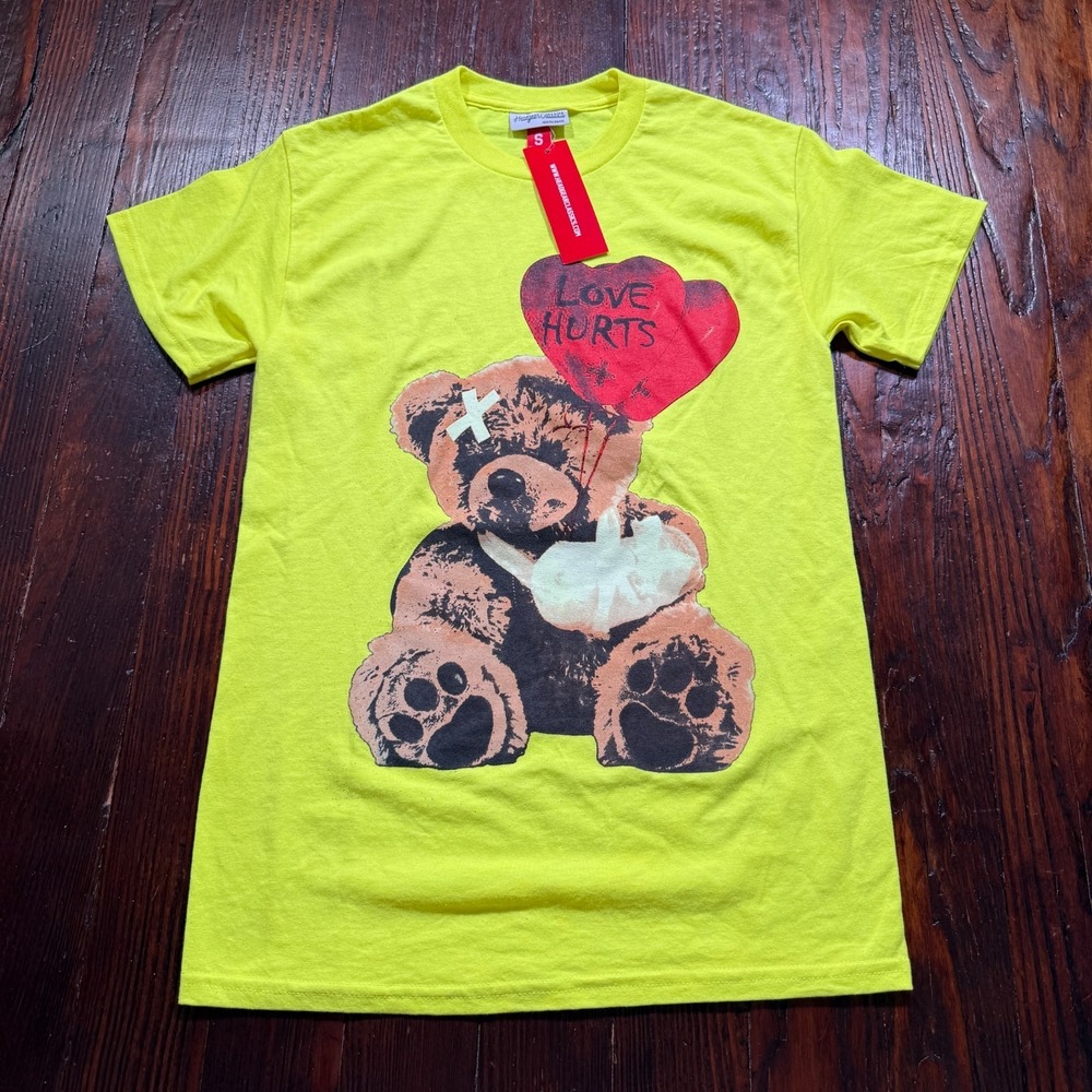 Headgear Classics Shirt Mens S‎ Yellow Y2K Graphic 'Love Hurts' Teddy Bear NWT